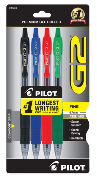 Pilot G2 .7mm Retractable Ballpoint Pen, 4 Pack; $11.98