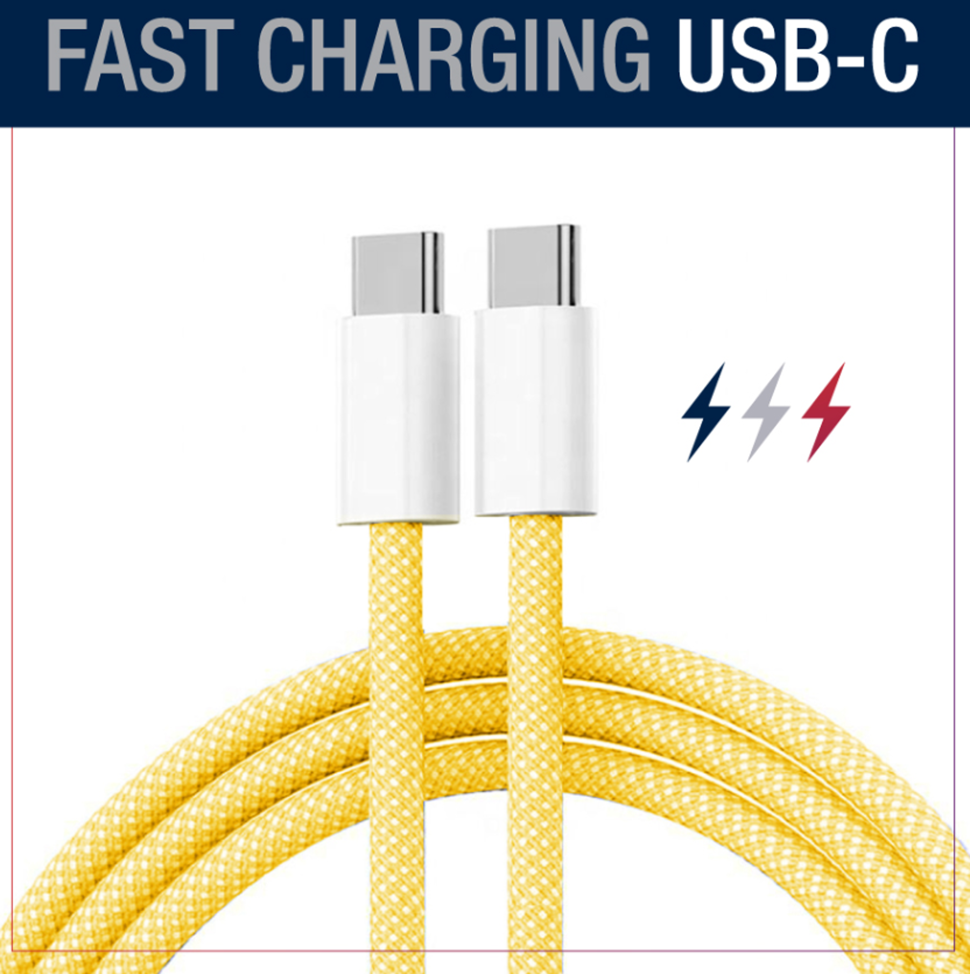 image of: USB-C to USB-C Fast Charging Cable  - Yellow, 3ft