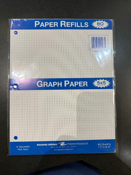 GRAPH PAPER LOOSELEAF 5X5 SQUARE; $5.99
