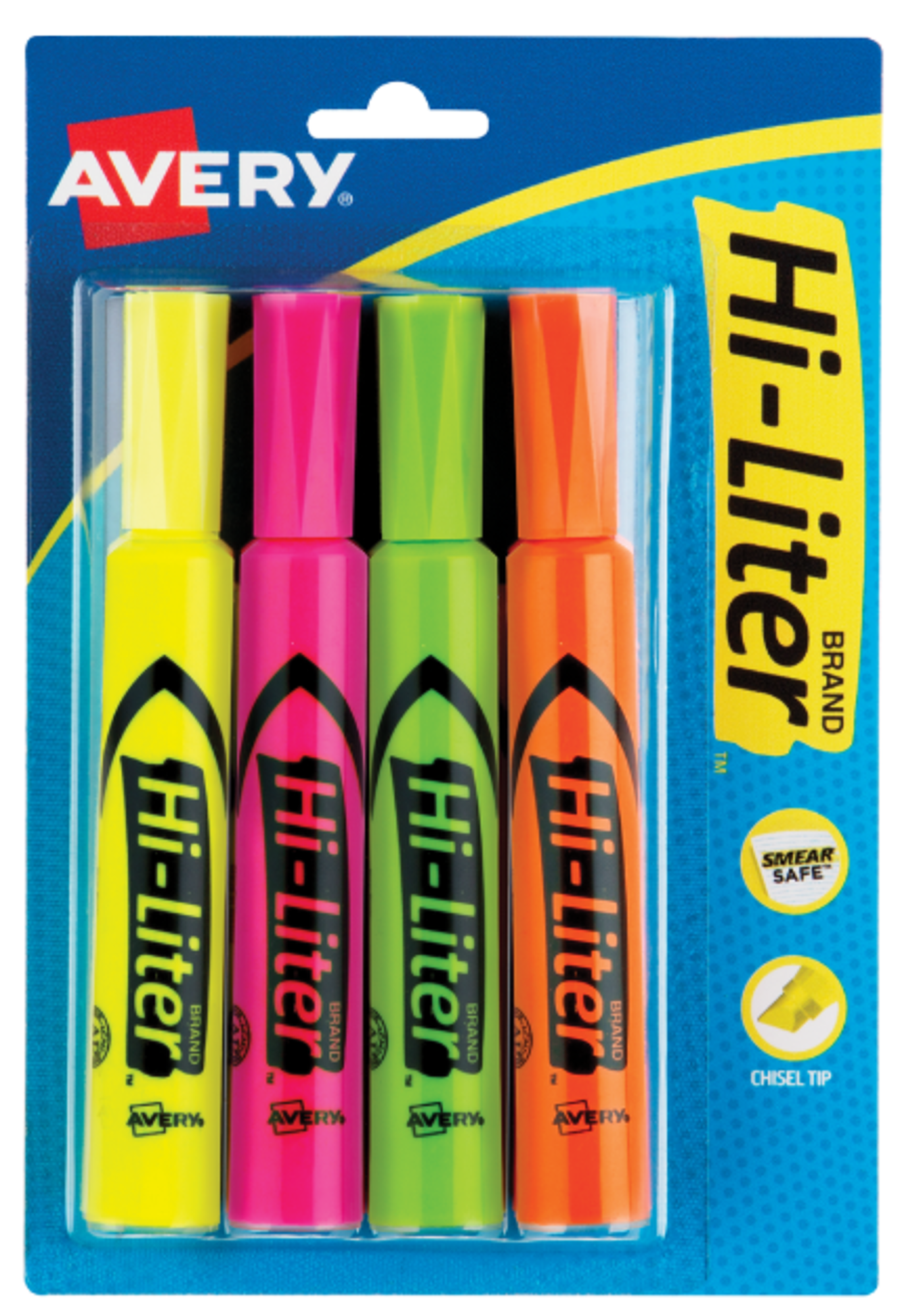 image of: Avery Hi-Liter Fluorescent Highlighter, Chisel Tip, 4 Pack