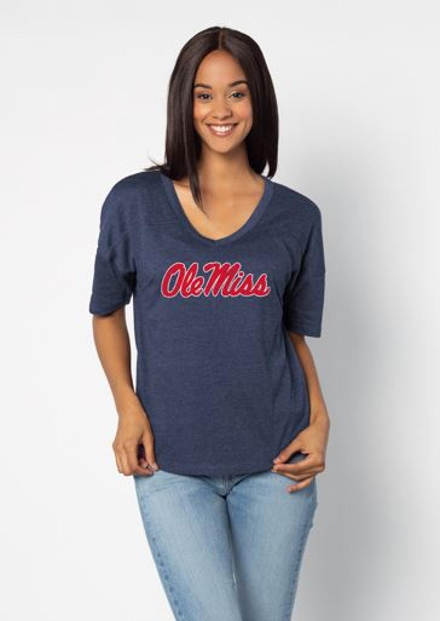 image of: Ole Miss Script Melange Jersey V-Happy Tee Navy