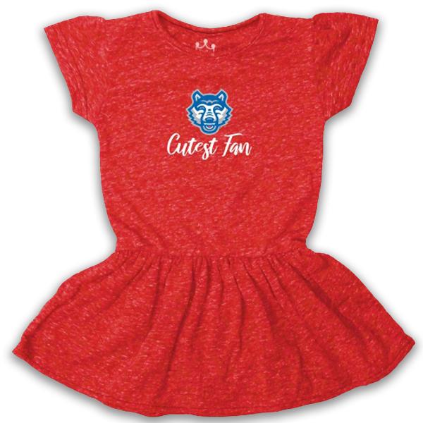 WOLF LOGO CUTEST FAN KNOBBY DRESS; $32.99