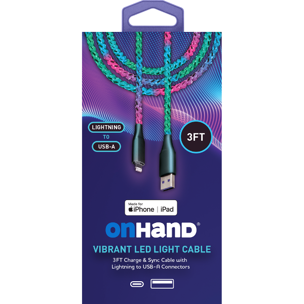 OnHand Vibrant LED Light Charge & Sync Cable - 3ft USB-A to Lightning; $29.99