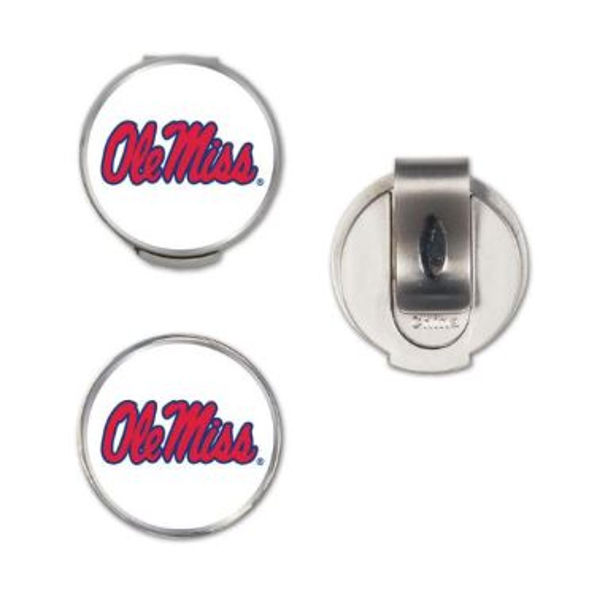 image of: Ole Miss Golf Hat Clip and Two White Ball Markers