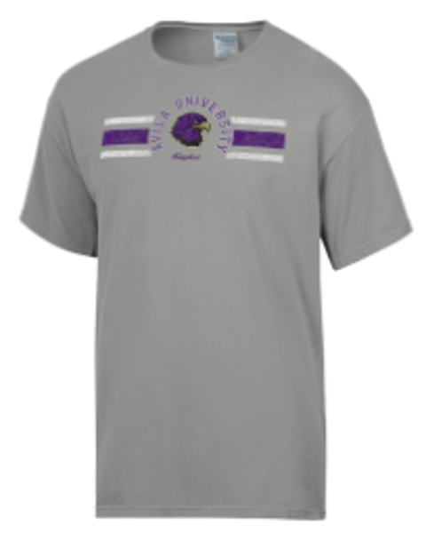 AU SS TEE SPLIT STACKED BARS GRY; $24.99