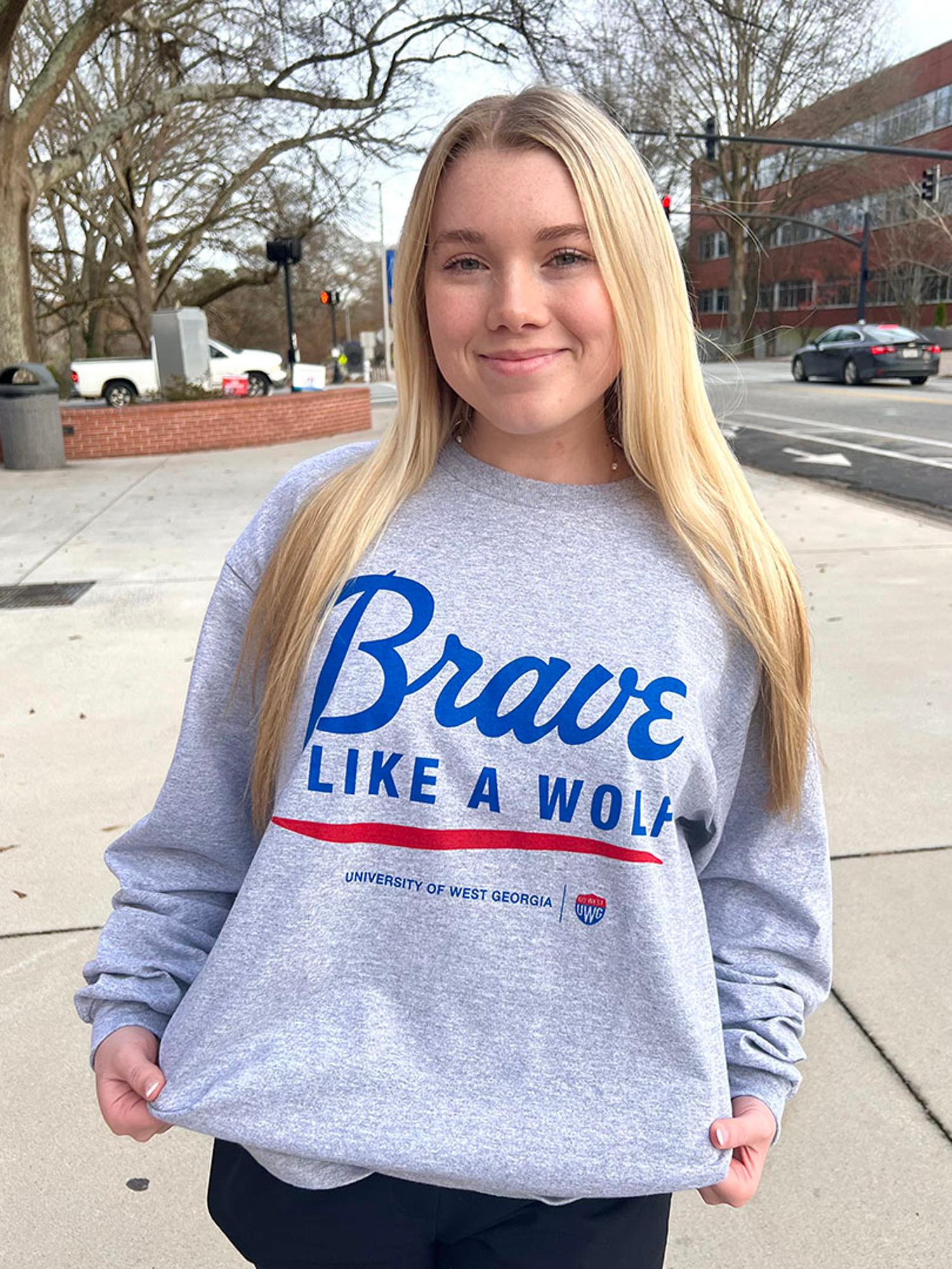 image of: BRAVE LIKE A WOLF SCRIPT LOGO LONG SLEEVE