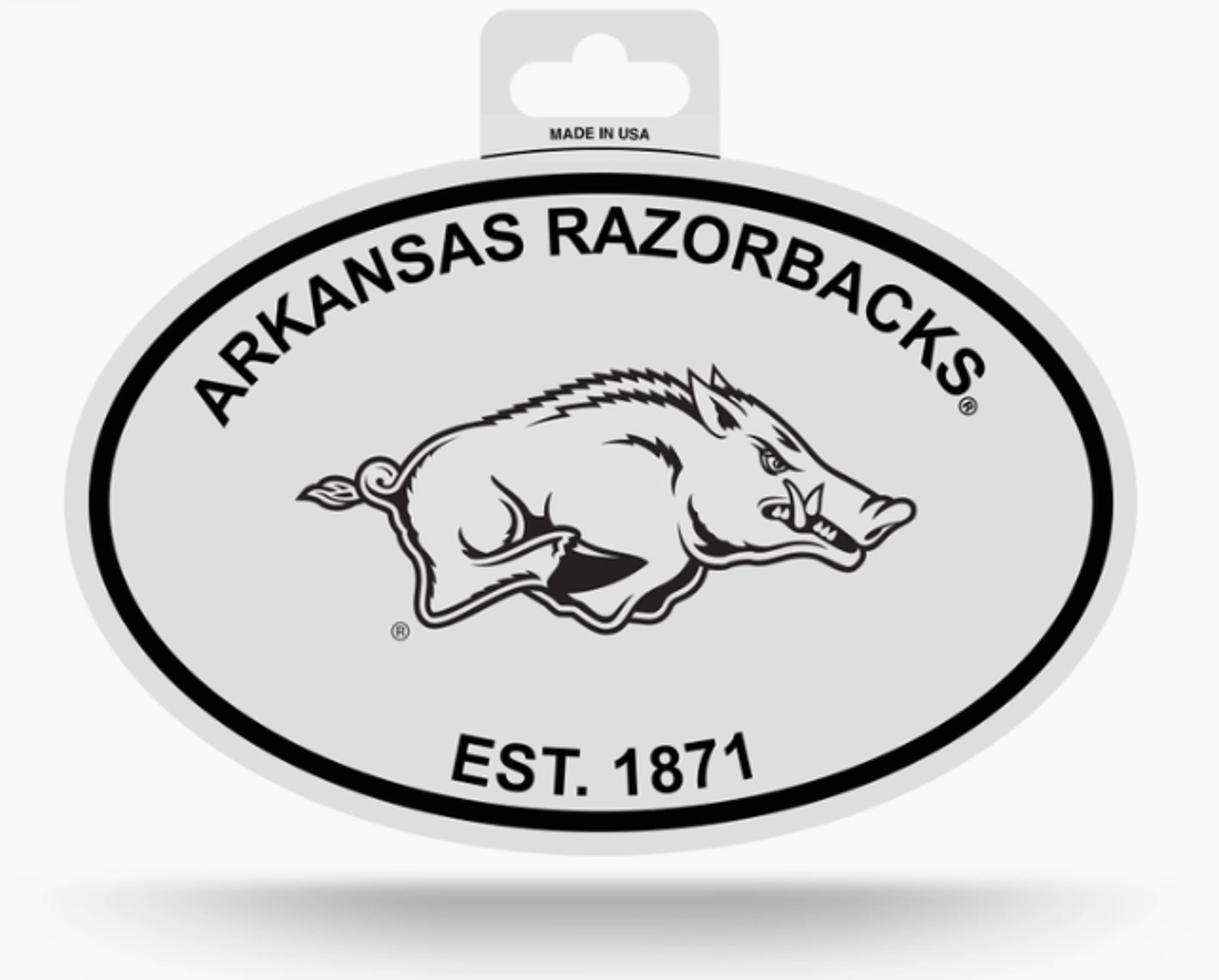 image of: Arkansas Razorbacks NCAA Black and White Oval Decal Sticker