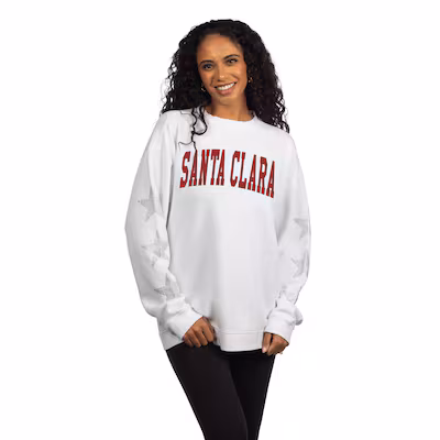 image of: Santa Clara University Women's Rhinestone Star Sleeve Crew, White