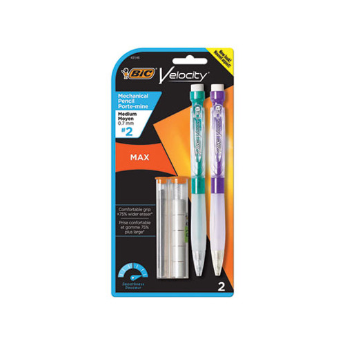 image of: BIC Velocity Max Pencil, 0.7 mm, HB 2.5, Black Lead, Assorted Barrel Colors, 2/Pack
