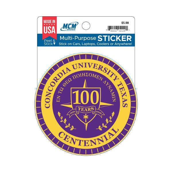 Concordia University Texas Centennial Sticker, Purple & Gold; $5.98