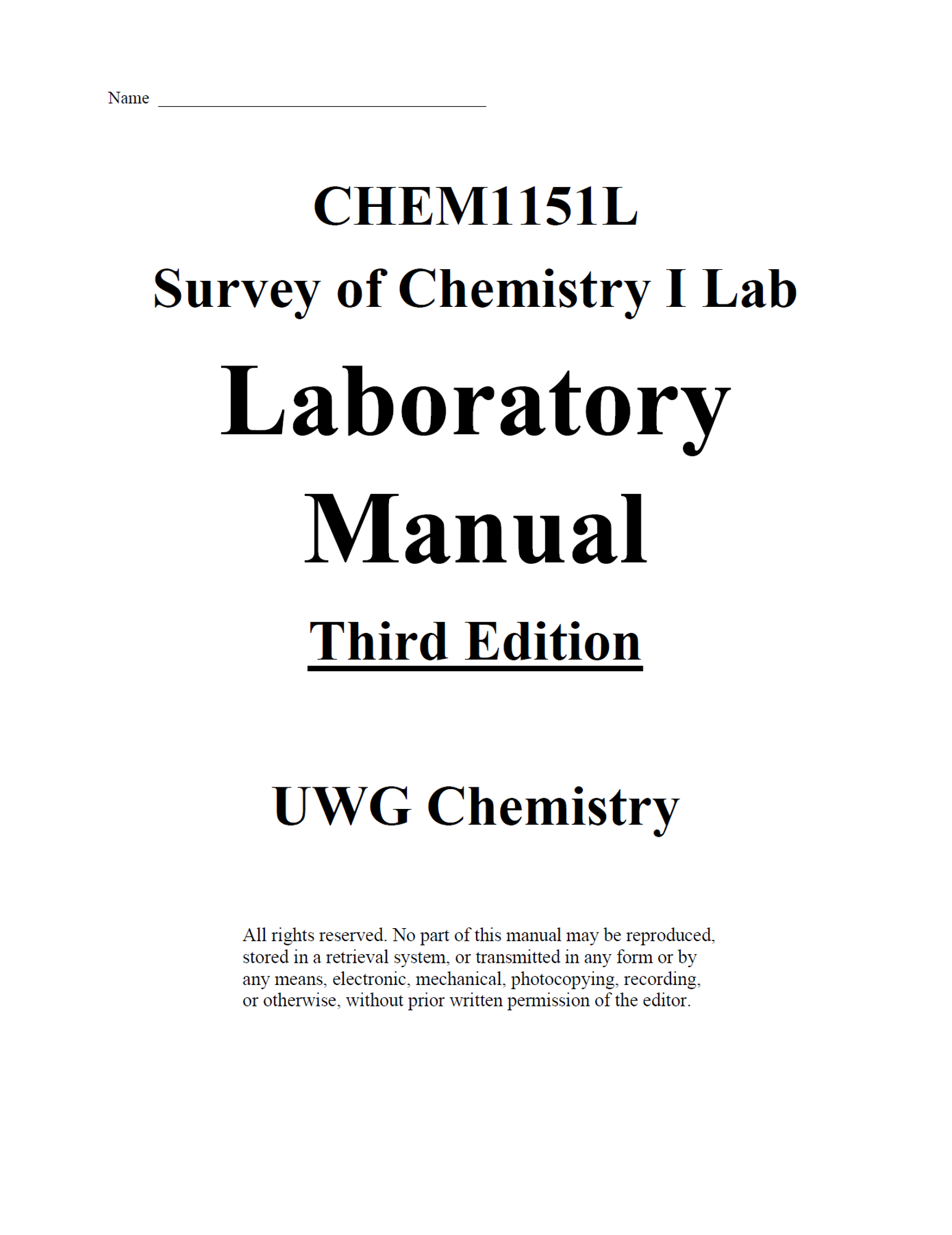 Cover image for CHEM 1151L LAB MANUAL - FALL 2026