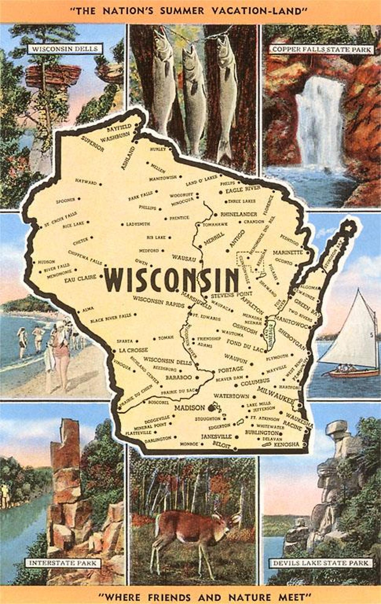 Product image 1 of 1 for Wisconsin Views and Map Postcard