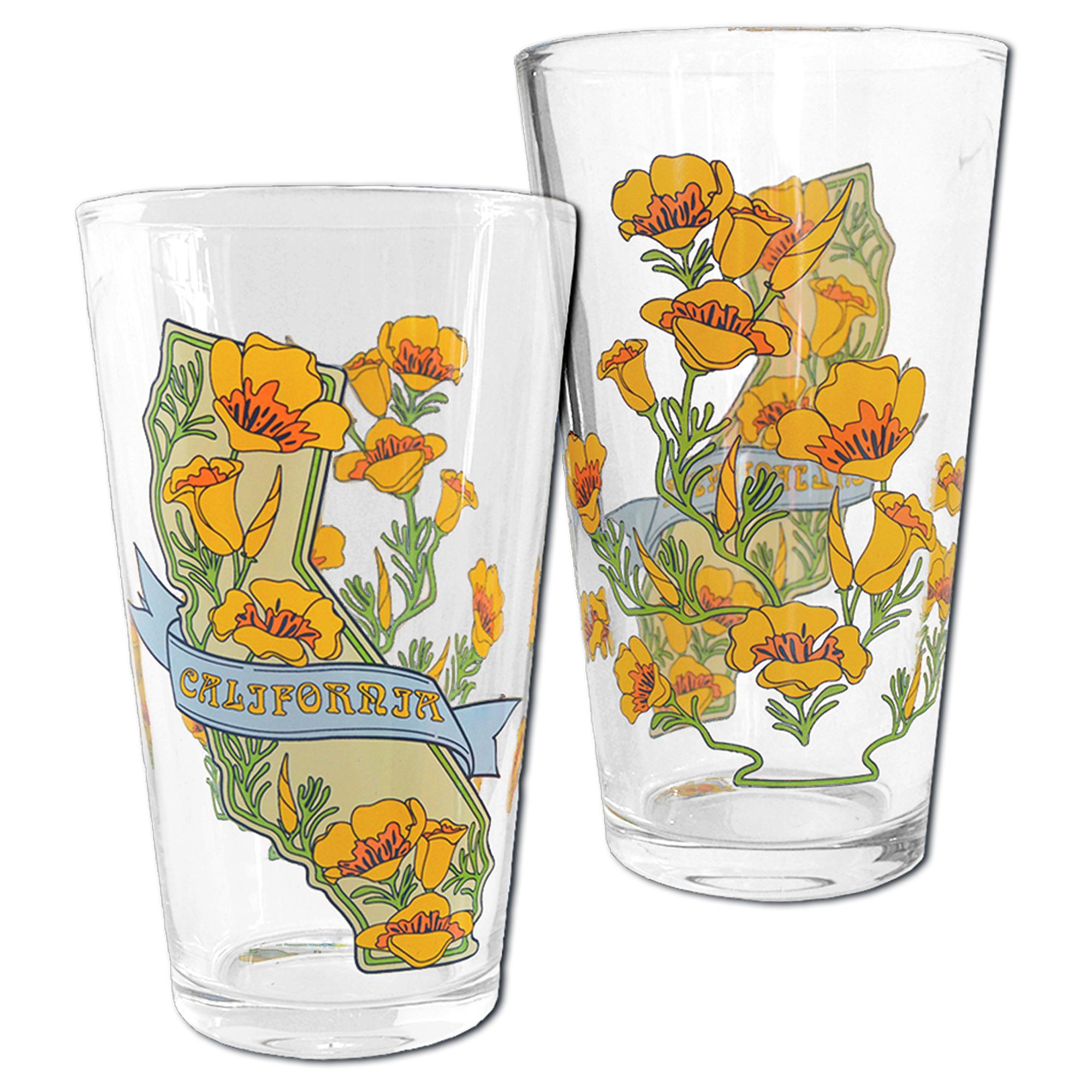 image of: California State with Poppies 16oz Pint Glass