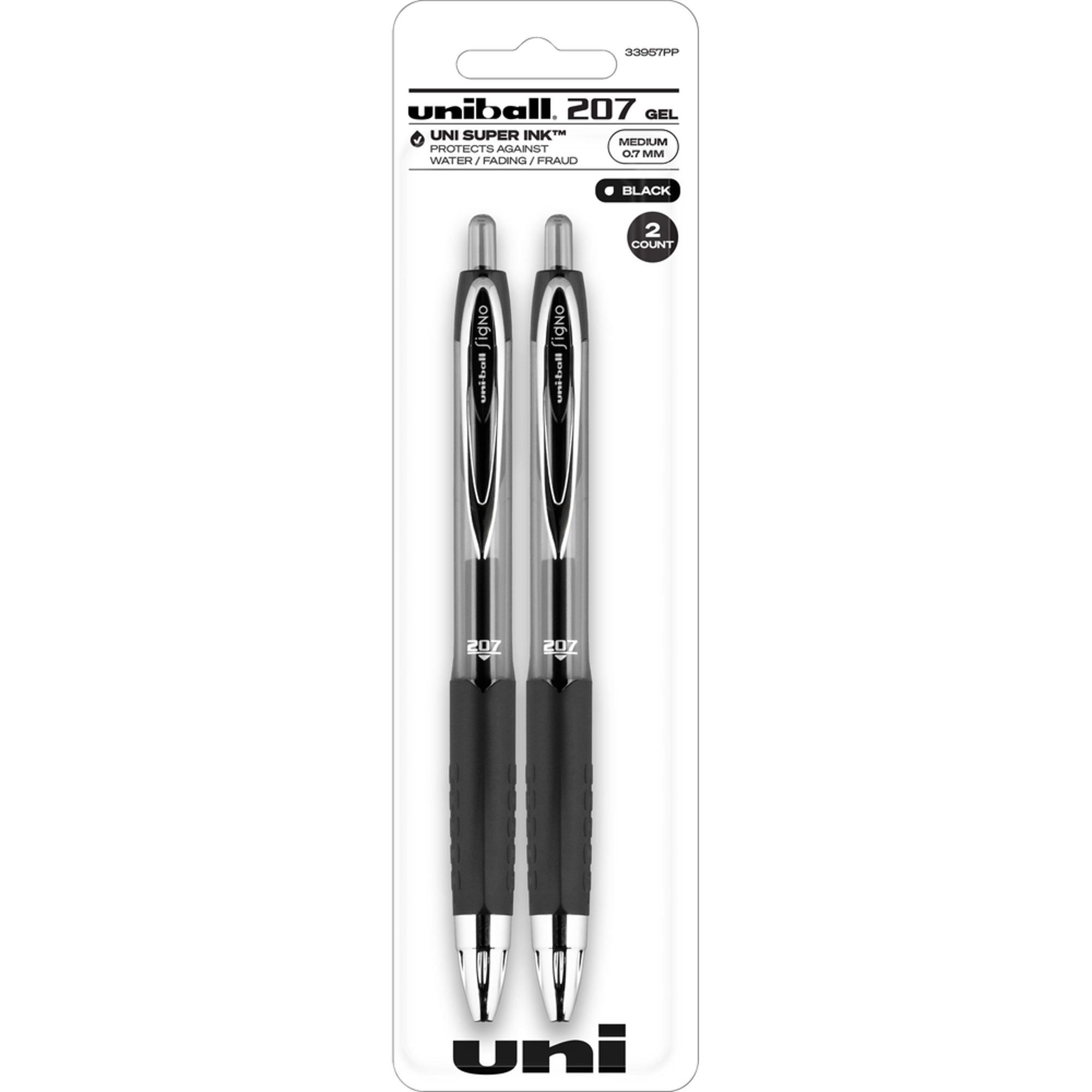 image of: uni-ball Signo 207 Retractable Gel Pen - Black .7mm 2Pk BP