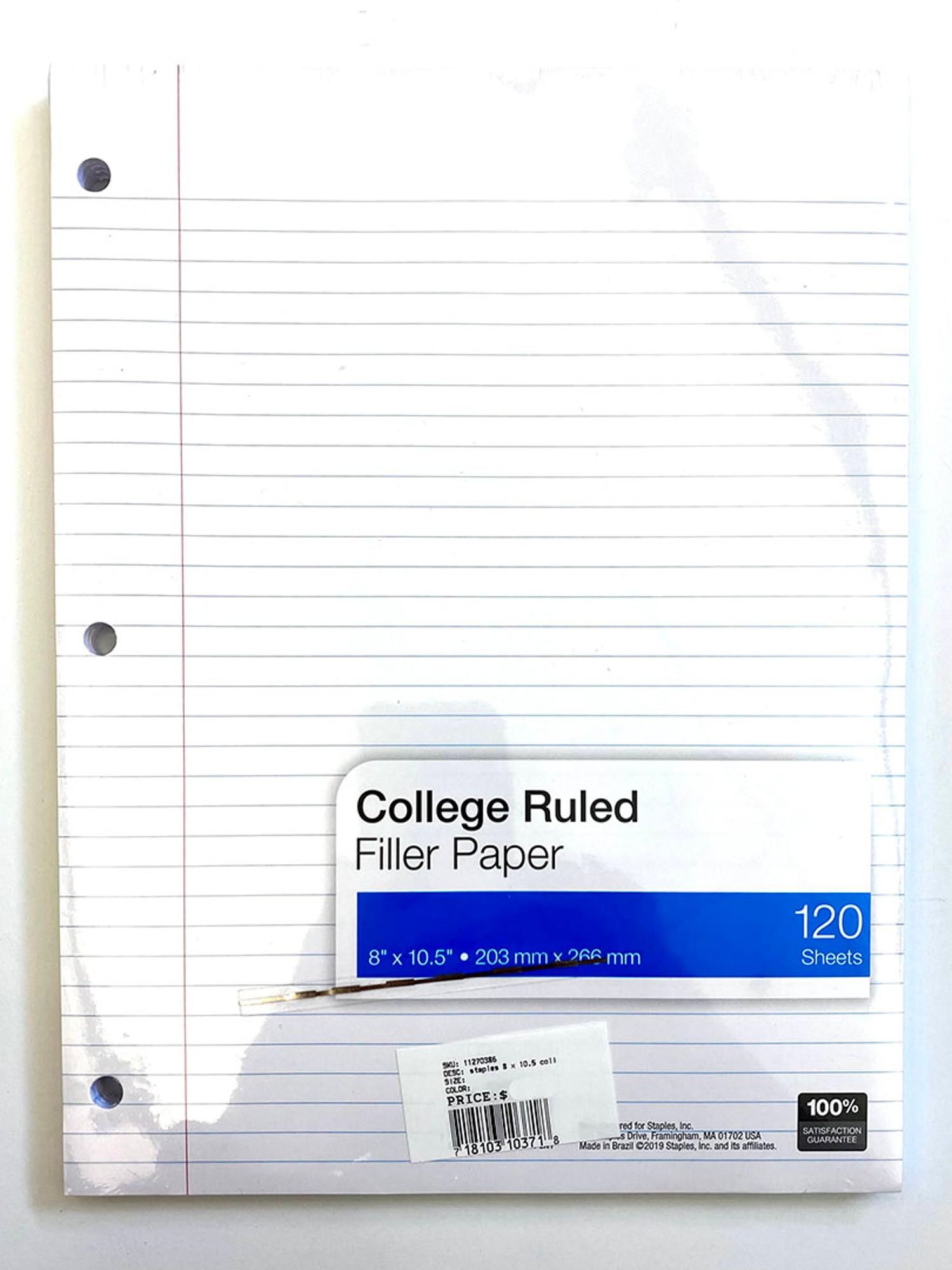 image of: STAPLES 8X10.5 COLLEGE RULED PAPER 120 SHEETS