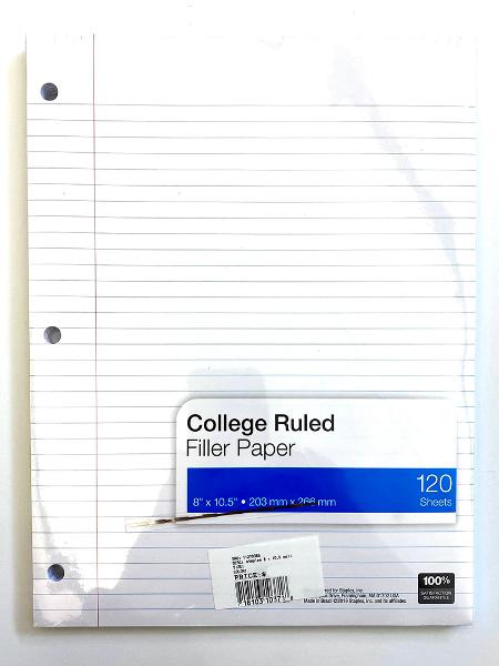 STAPLES 8X10.5 COLLEGE RULED PAPER 120 SHEETS; $1.49