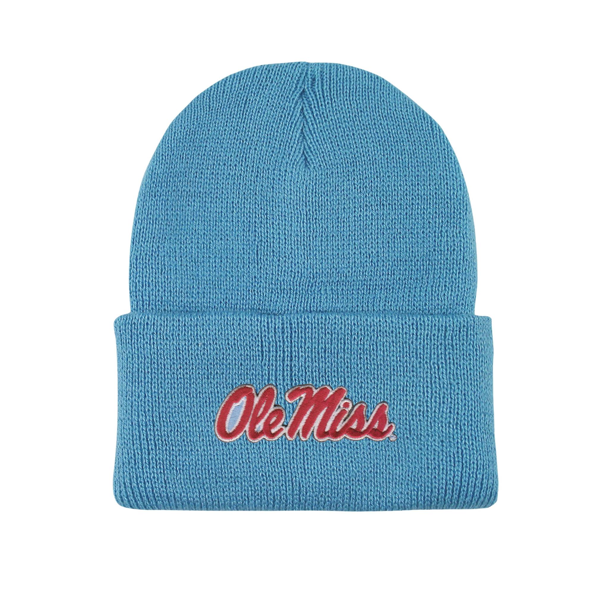 image of: Youth Ole Miss Script North Pole Cuff Beanie Carolina Blue