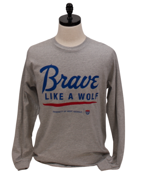 BRAVE LIKE A WOLF LONG SLEEVE TEE UWG SHIELD LOGO; $14.99