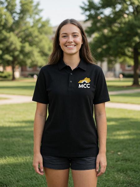 KMCC SS POLO BLK LOGO; $57.99