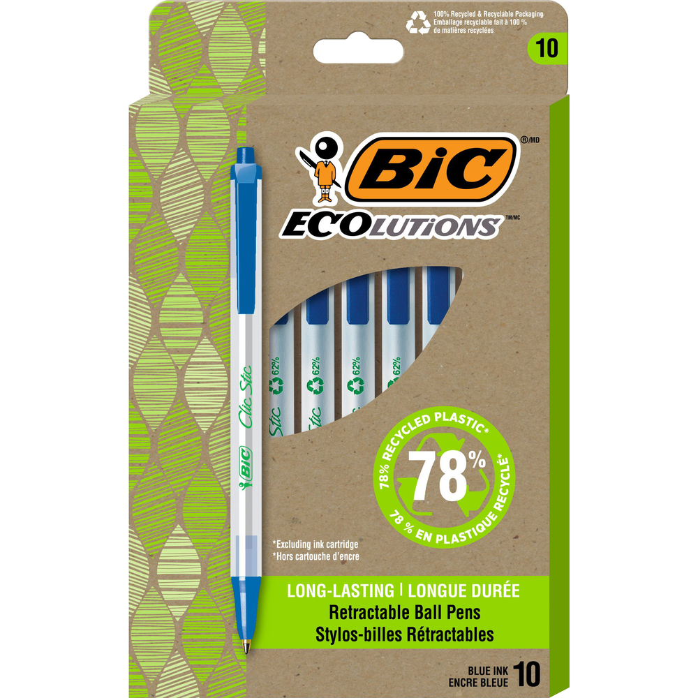 Product image 1 of 1 for BIC ECOlutions Recycled Clic Stic Retractable Pen, Blue, 10pk