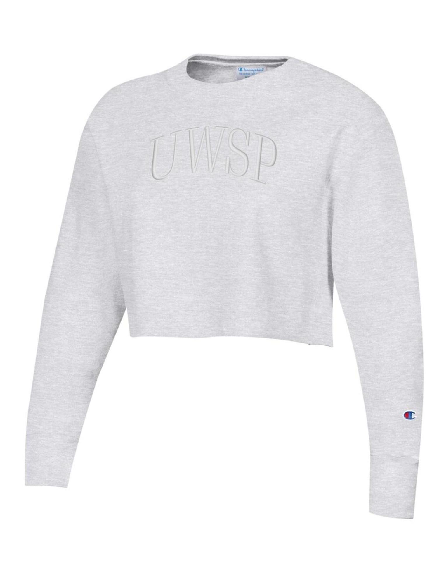 Product image 1 of 1 for University of Wisconsin Stevens Point Embroidered Reverse Weave Crop Crew, Silver