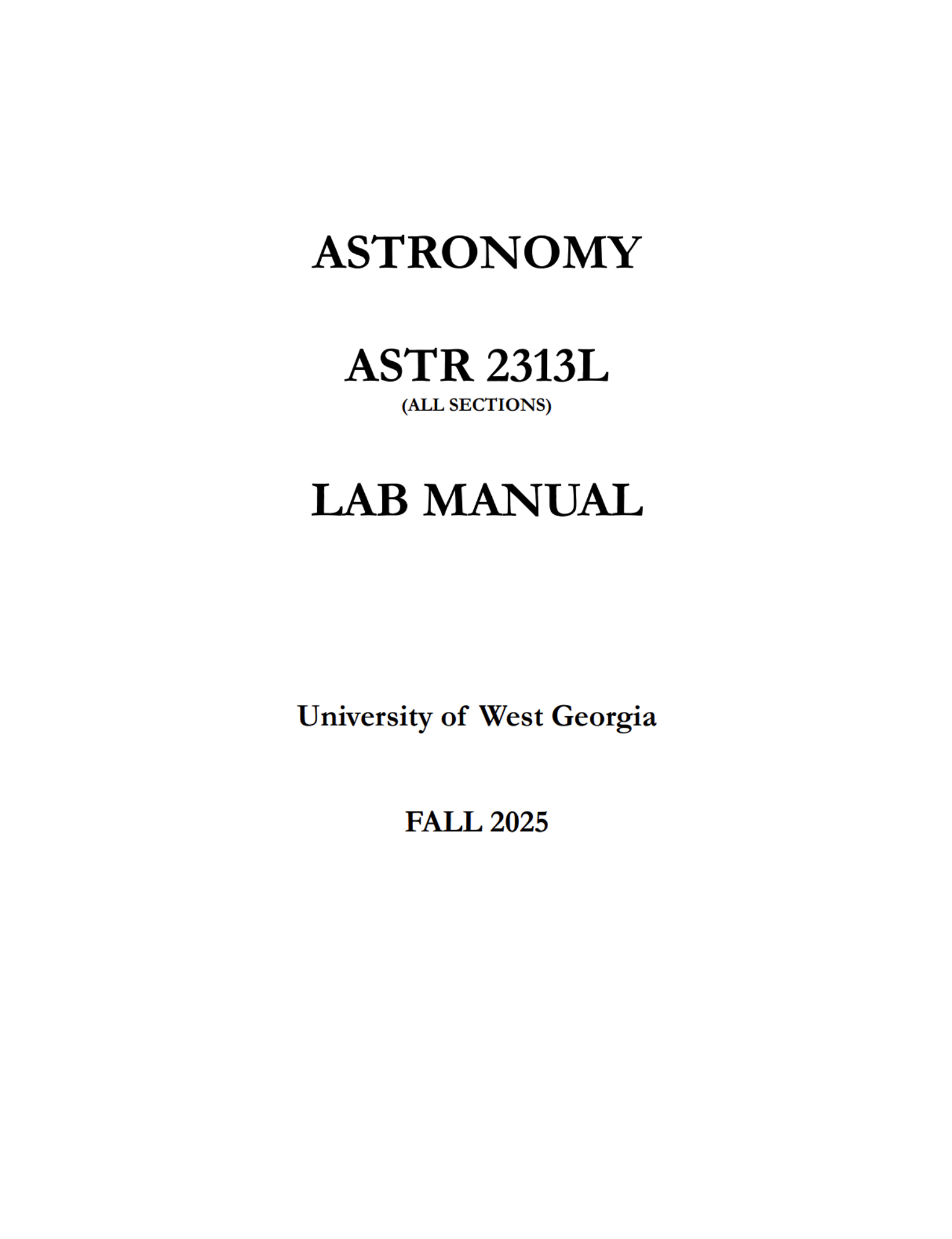 Cover image for ASTR 2313L LAB MANUAL - FALL 2025
