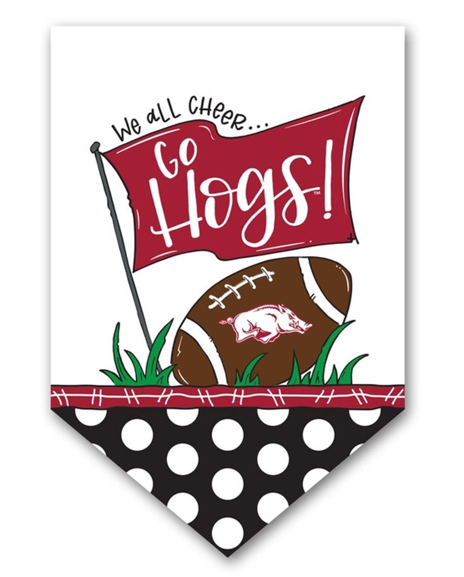 image of: Arkansas Razorbacks Magnolia Lane 12x18 "We All Cheer Go Hogs!" Garden Flag