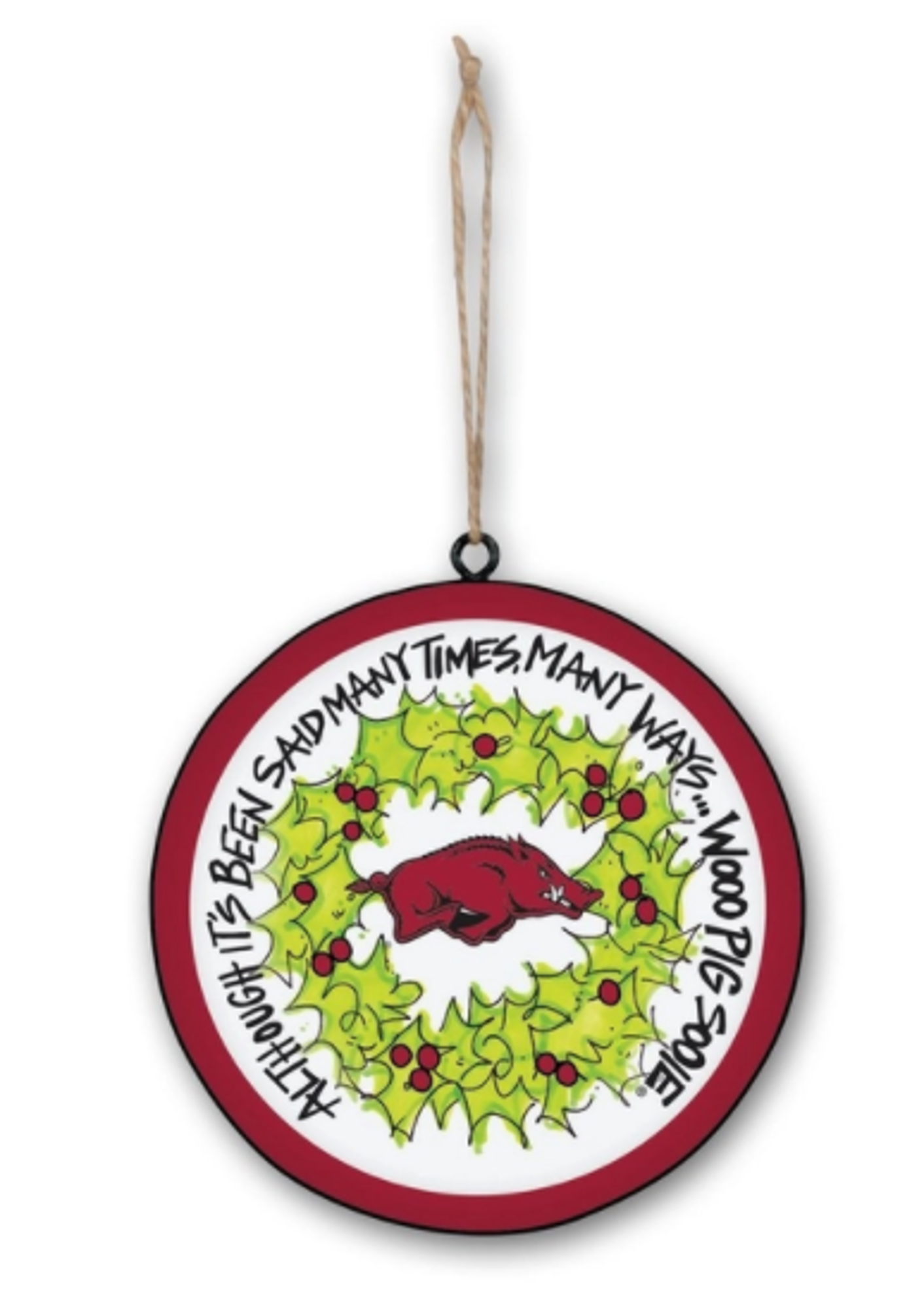 image of: Arkansas Razorbacks Magnolia Lane Metal Wreath Ornament