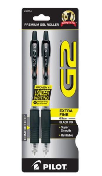 PILOT G2 0.7mm FINE BLACK PENS 2pk; $3.99