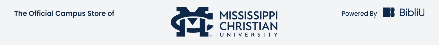 Official Mississippi Christian University campus store branding and BibliU partnership banner