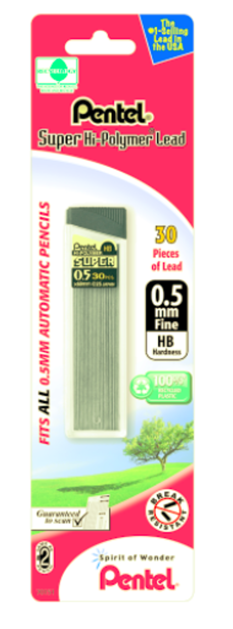 image of: Pentel Super Hi-Polymer Replacement Lead, Grey .5mm - 30pk