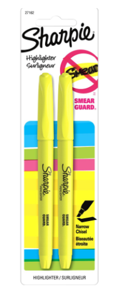 Sharpie Highlighters, Narrow Chisel, 2 Pack, Yellow; $3.98