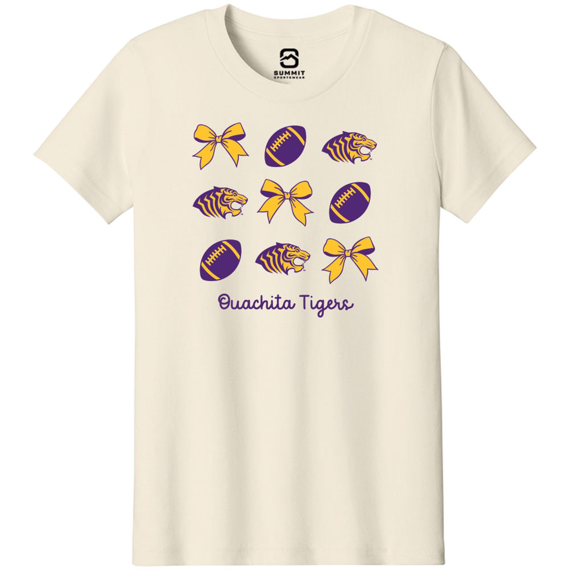 image of: Ouachita Tigers Football & Bows Youth Short Sleeve Tee