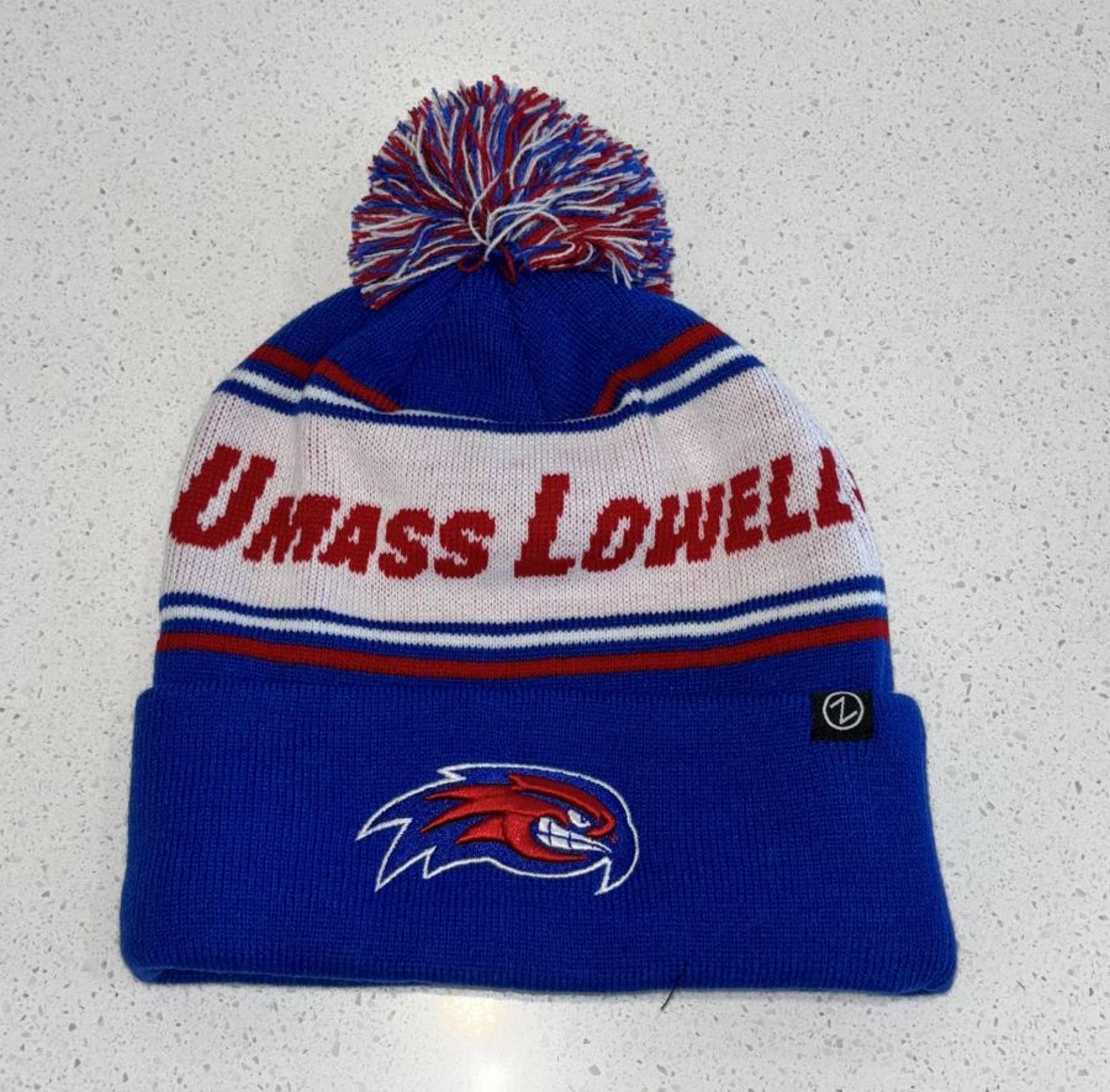 image of: Royal Striped Beanie W/ Pom Pom
