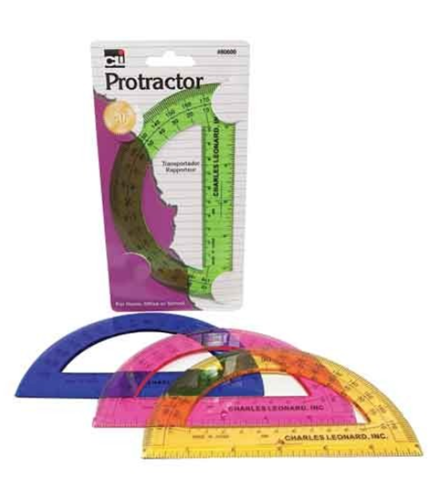 image of: Charles Leonard 6in Plastic Protractor, Assorted Colors