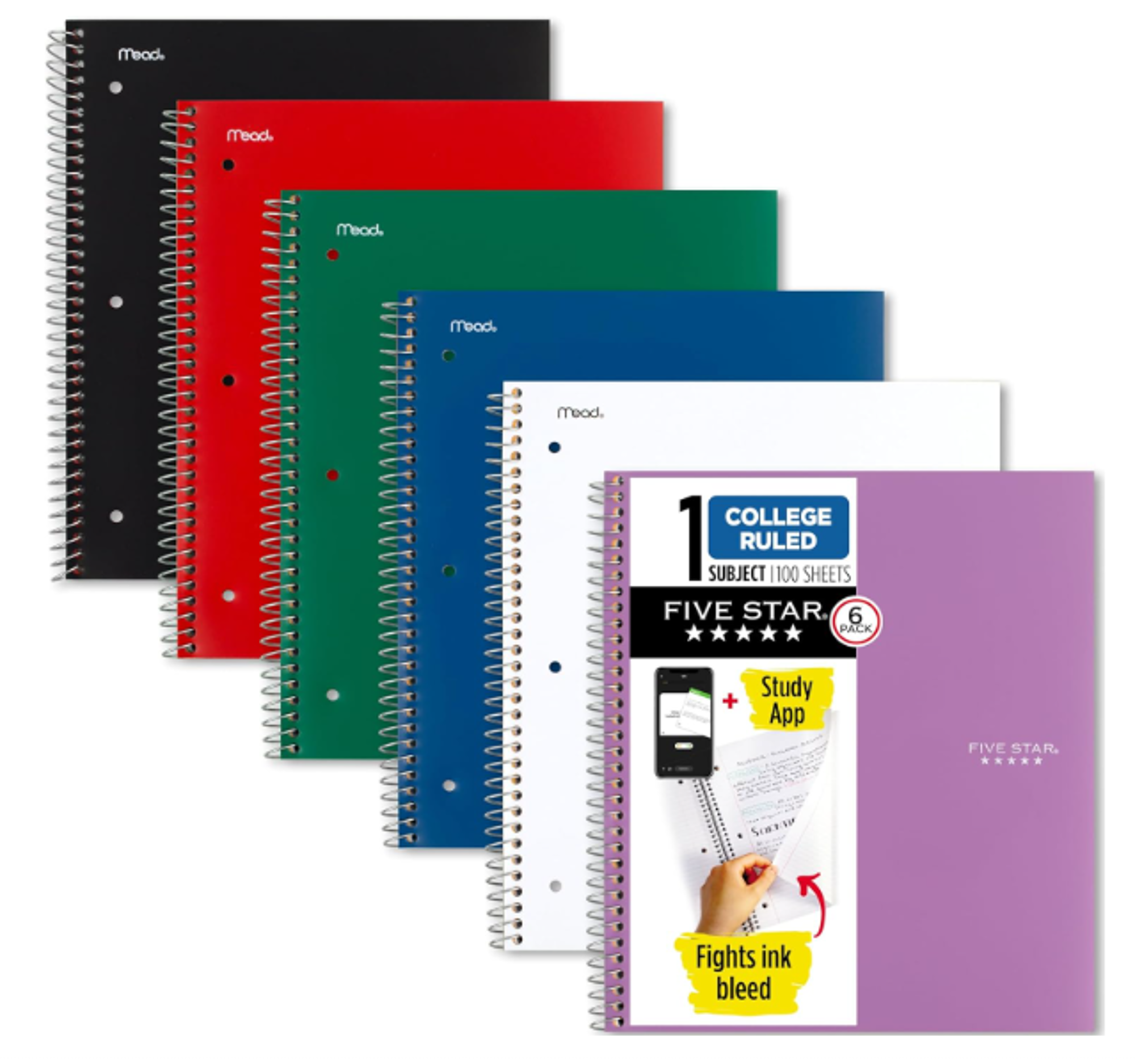 image of: Five Star 1-Subject College Ruled Spiral Notebook