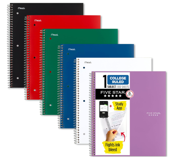 Five Star 1-Subject College Ruled Spiral Notebook; $8.98