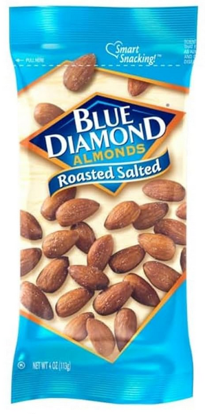 BLUE DIAMOND ROASTED & SALTED ALMONDS; $4.09