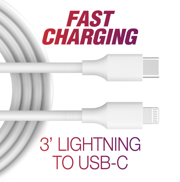 Lightning to USB-C - Fast Cable - White, 3ft; $12.99