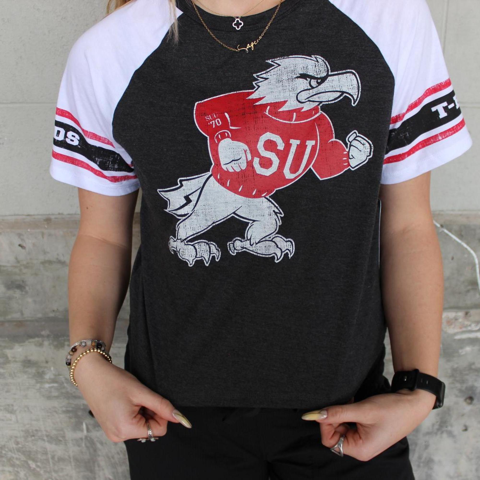 Product image 3 of 3 for COLOSSEUM WOMENS CROP TEE S/S BLACK/WHITE FIGHTING BIRD