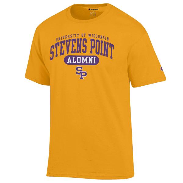 UWSP Champion Alumni Jersey Short Sleeve Tee, Gold; $24.98