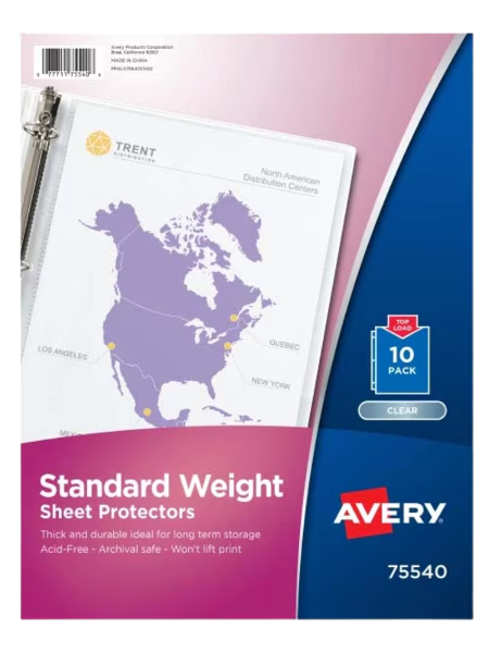 Avery Top Loading 8.5in x 11in Sheet Protectors, 10 Pack; $4.98