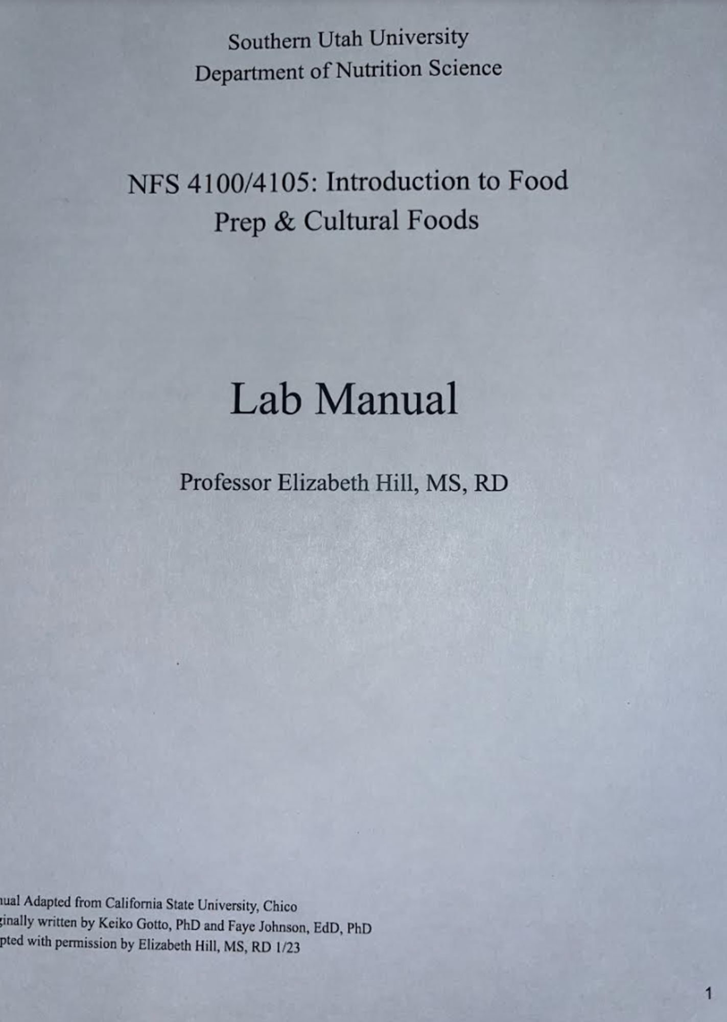 Cover image for NFS 4100/4105 - INTRODUCTION TO FOOD PREP & CULTURAL FOODS