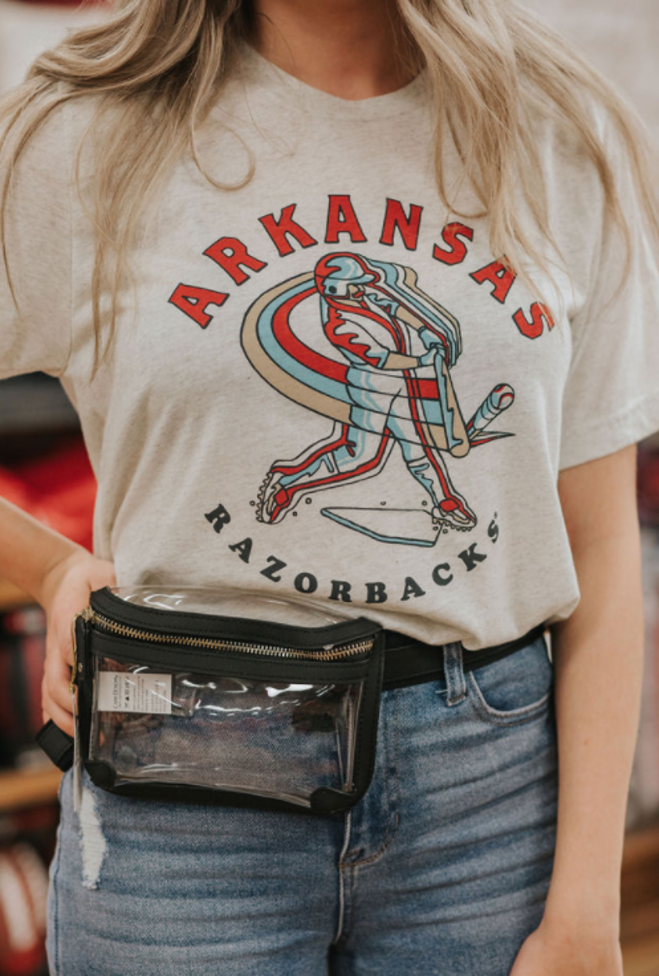 image of: zz Arkansas Razorbacks Baseball Omahomer Short Sleeve Tee- Triblend Oatmeal