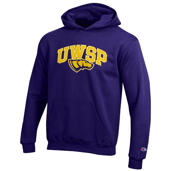 UWSP Youth Champion Powerblend Hoodie, Purple; $54.98