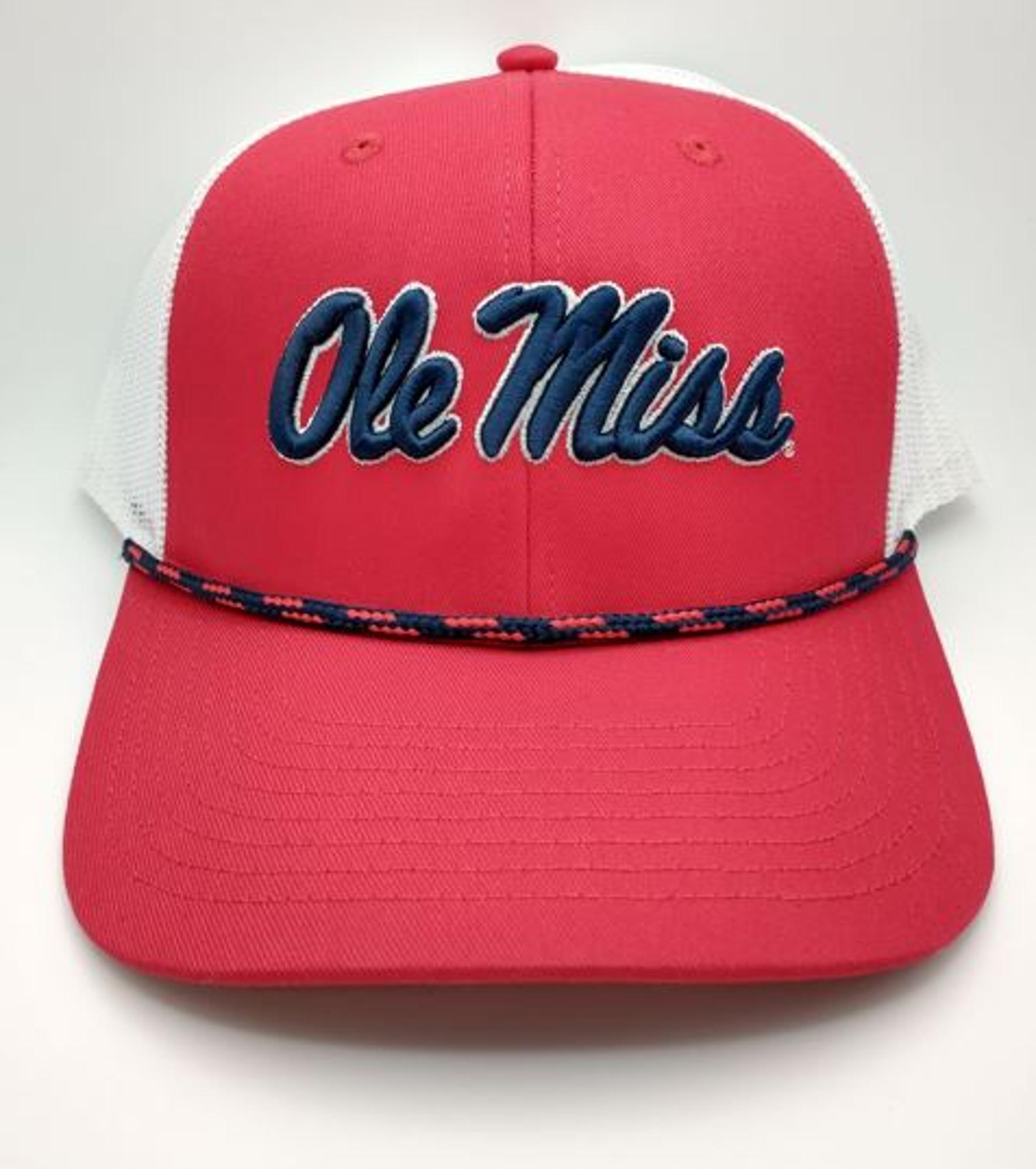 image of: Ole Miss Script Adjustable Rope Hat Trucker Red