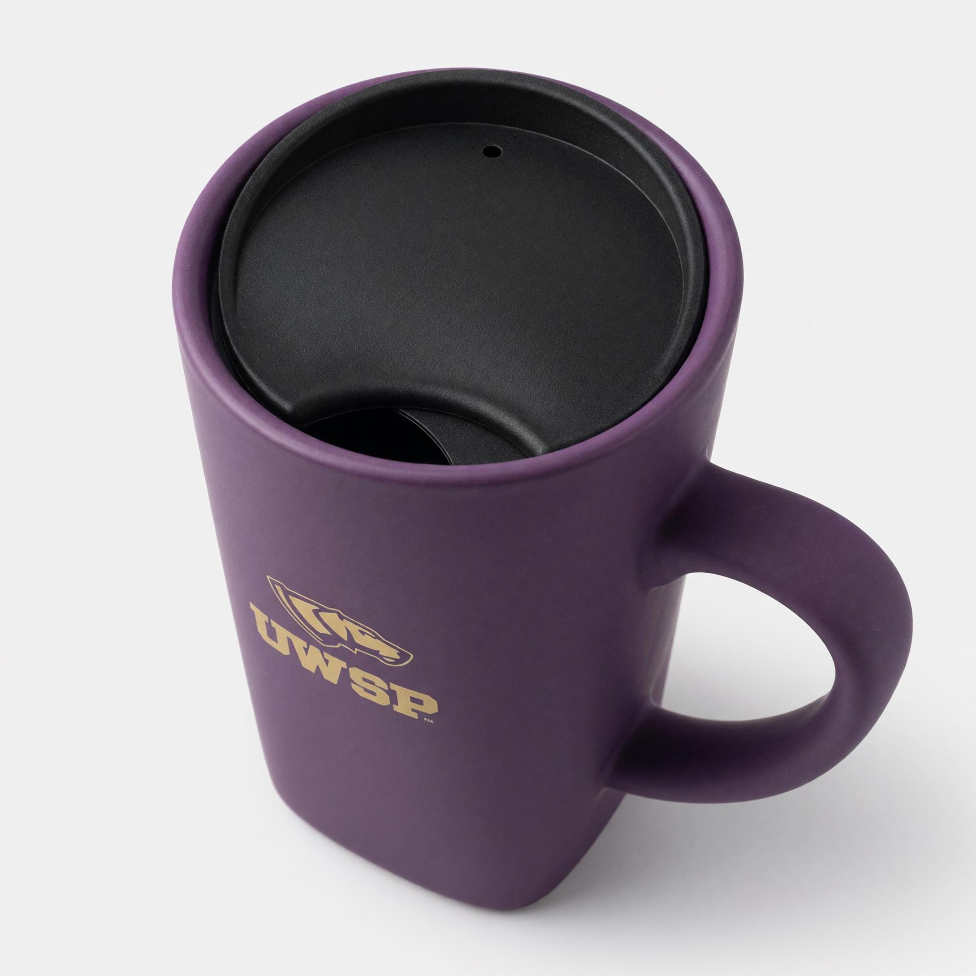 Product image 2 of 2 for University of Wisconsin Stevens Point Ceramic Mug with Lid Soft Touch, Purple